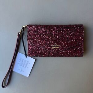 Kate Spade Laurel Way Wristlet Deep Plum Glitter iPhone 6, 7, 8 Holiday Party